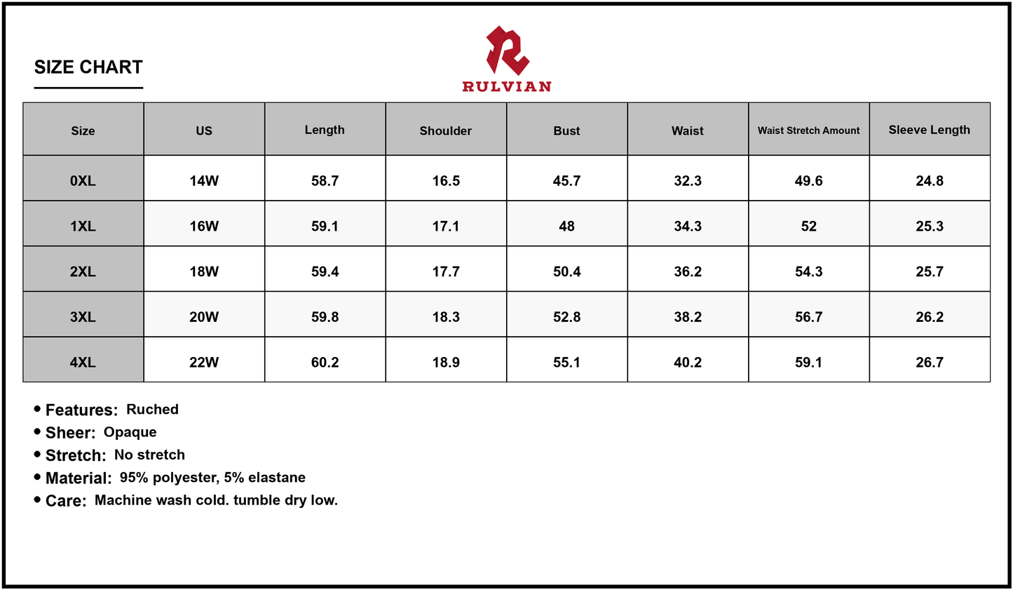 Size Chart - Women's Plus Size Printed Notched Long Sleeve Maxi Dress Ninety Five Percent Polyester And Five Percent Elastane