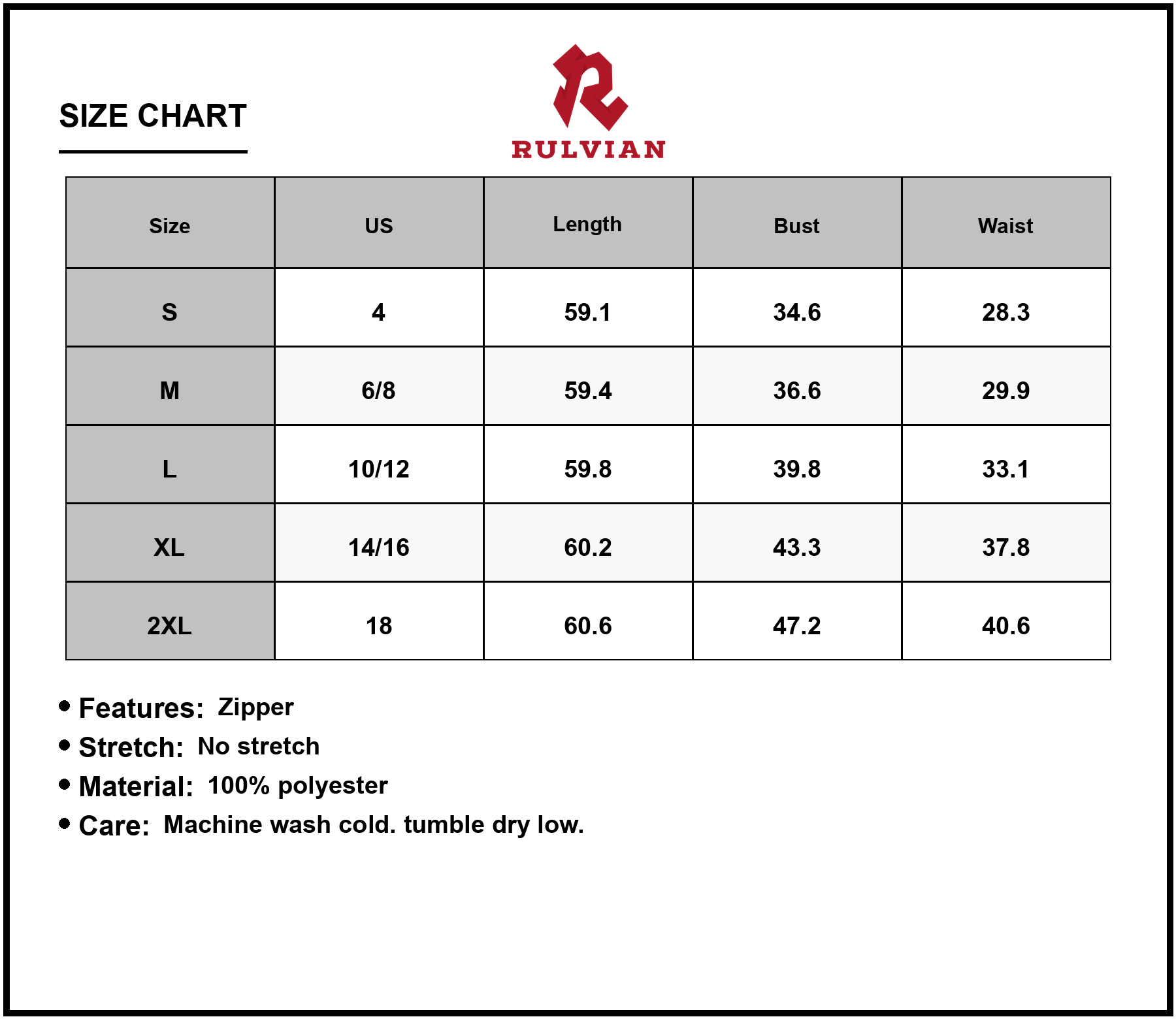 Size Chart - Women's Surplice Flutter Sleeve Maxi Dress 100% Polyester Fabric Long Elegant Silhouette for Everyday Wear and Easy Care