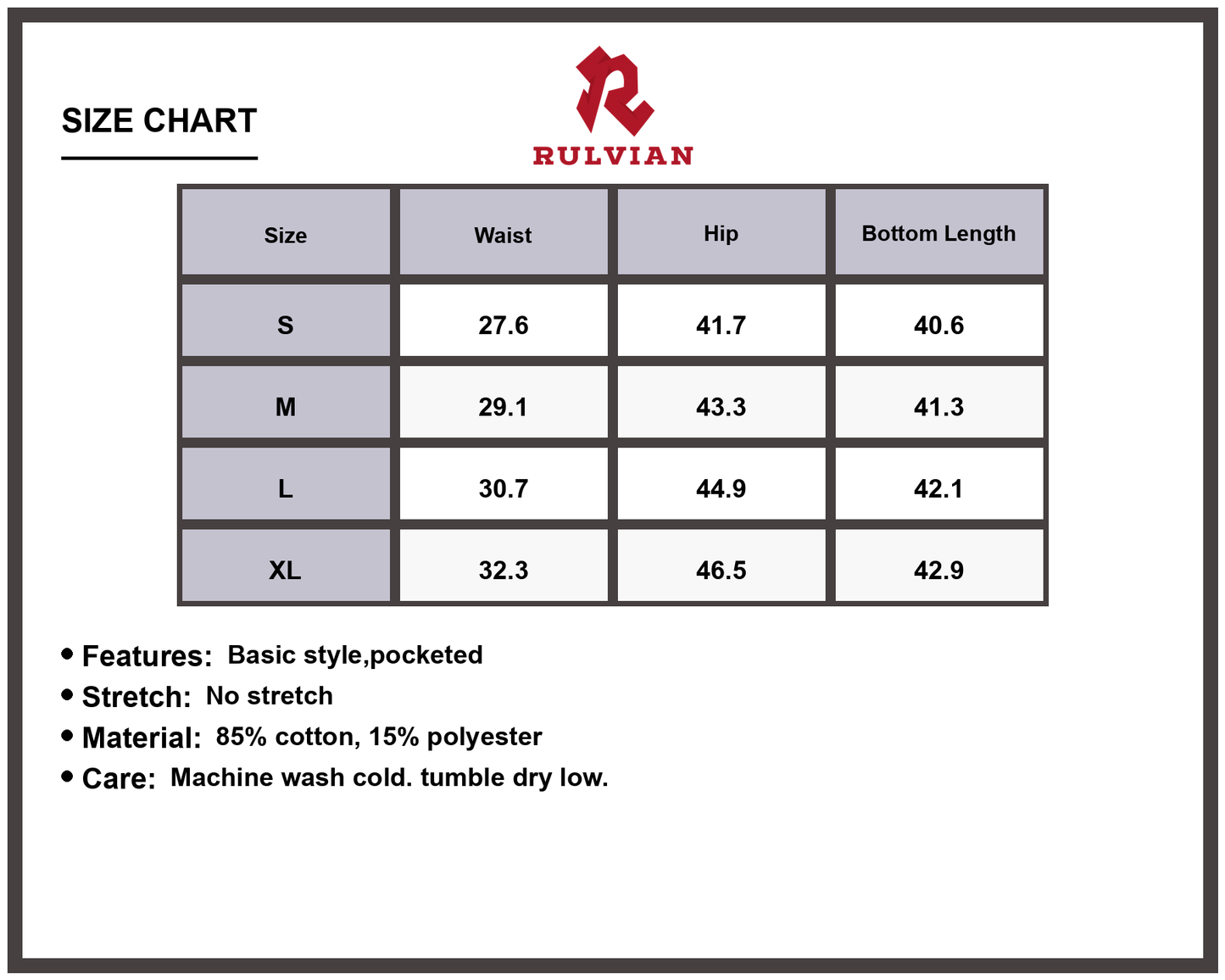 Size Chart - Men's Wide Leg Jeans Loose Fit Denim Pants with Pockets Casual Everyday Trousers Durable Apparel for Versatile Daily Wear