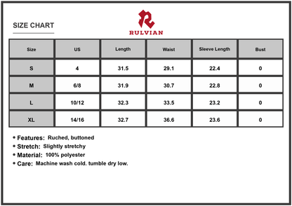 Size Chart - Women's Textured V Neck Mini Dress with Ruched and Buttoned Details Polyester % for Elegant Everyday Wear All Year