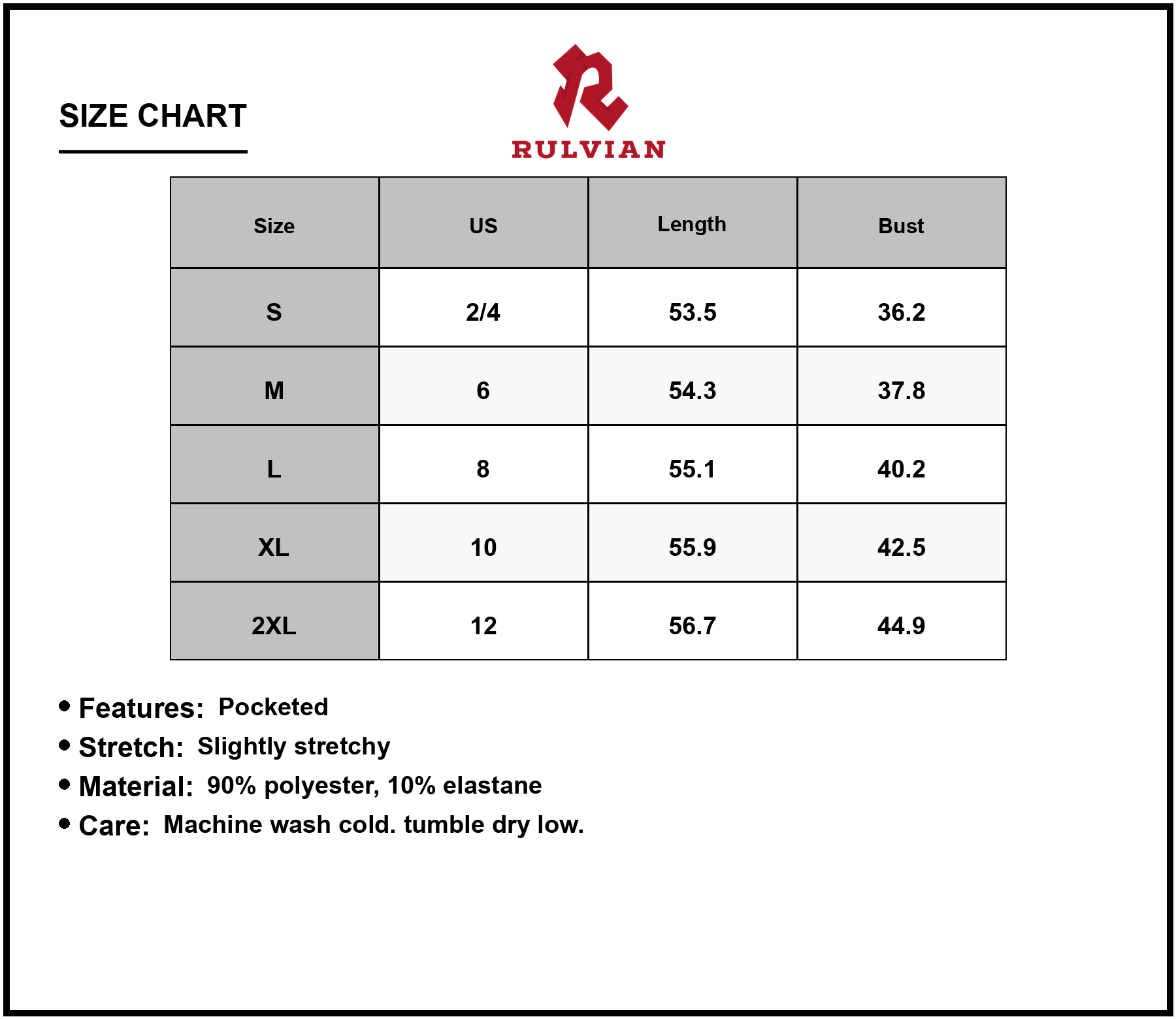 Size Chart - Women's Tropical Leaf Print V-Neck Maxi Cami Dress with Pockets 90% Polyester 10% Elastane for Daily Comfort and Style