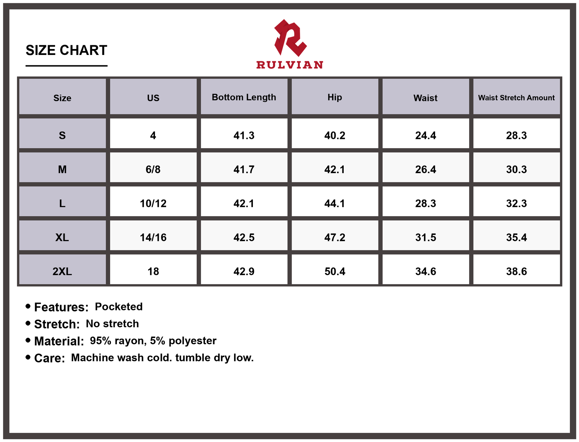 Size Chart - Women's Pearl Detail Jeans with Pockets Non Stretch Denim Pants High Quality Durable Versatile Everyday Fashion Wear