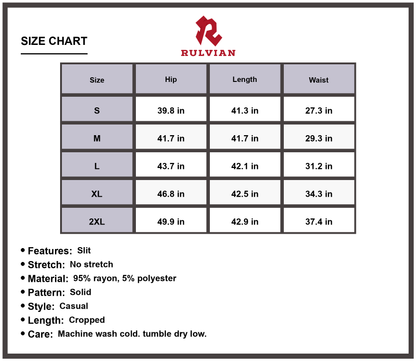 Size Chart - Women's High Waist Loose Fit Ankle Slit Cropped Jeans Premium Quality Casual Everyday Fashionable Modern Versatile