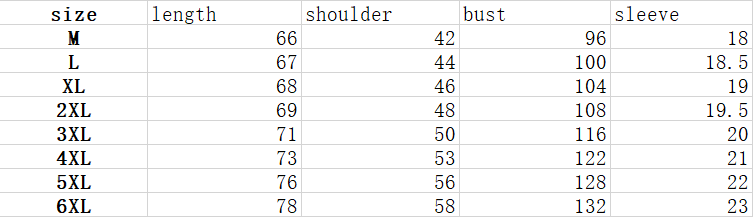Size Chart - Contrasting Lapel T-shirt Men's Thin
