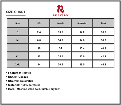 Size Chart - Women's Ruffled Round Neck Mini Dress with Sheer Overlay in 100% Polyester Fabric for Elegant Everyday Wear Chic