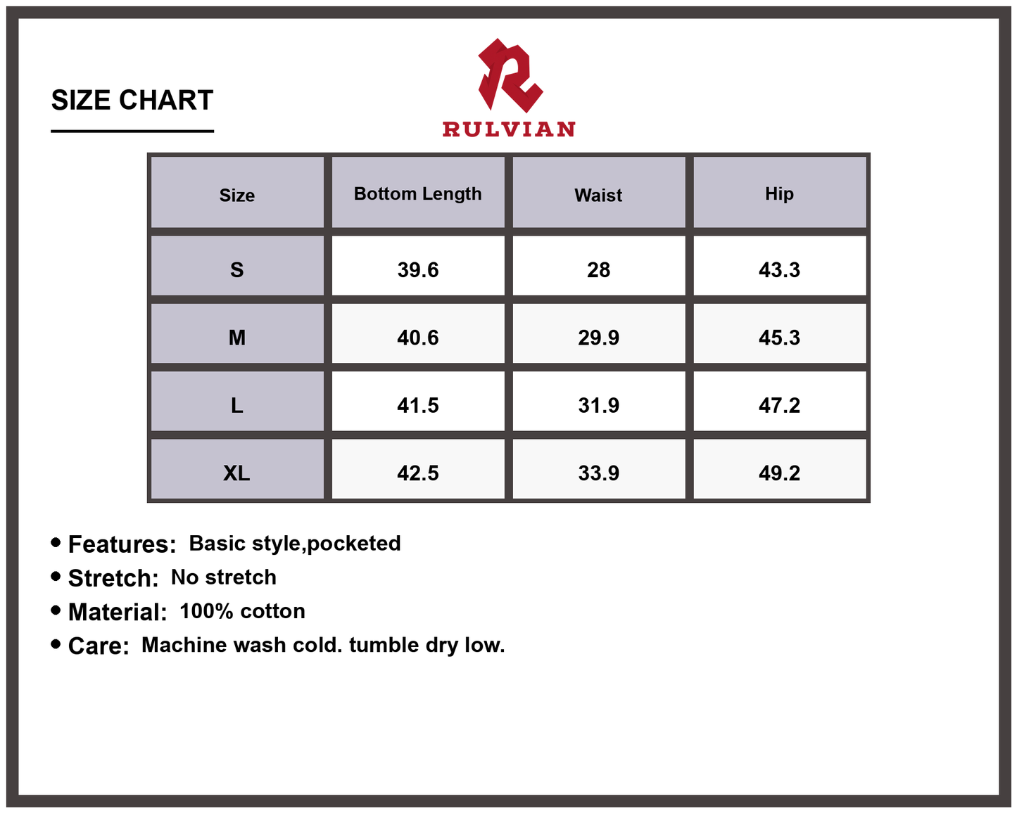 Size Chart - Men's Vintage Curved Cargo Jeans Pocketed Durable Versatile High Quality Casual Everyday Outdoor Workwear Rugged