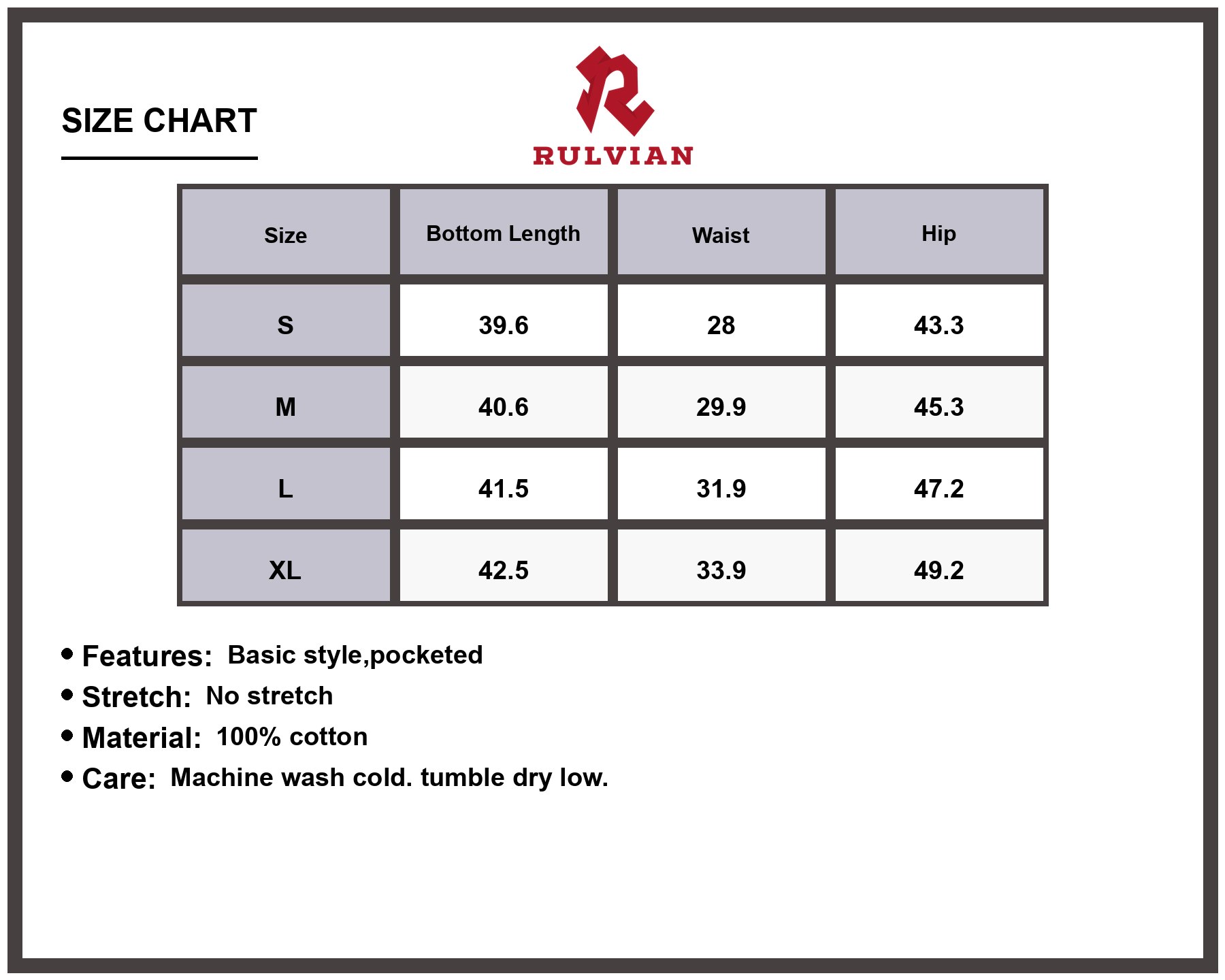 Size Chart - Men's Vintage Curved Cargo Jeans Pocketed Durable Versatile High Quality Casual Everyday Outdoor Workwear Rugged