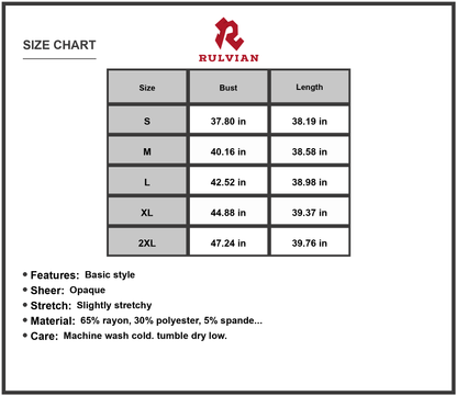 Size Chart - Women's Pocketed V Neck Wide Strap Dress 65% rayon 30% polyester 5% spandex Lightweight Comfortable Everyday Wear