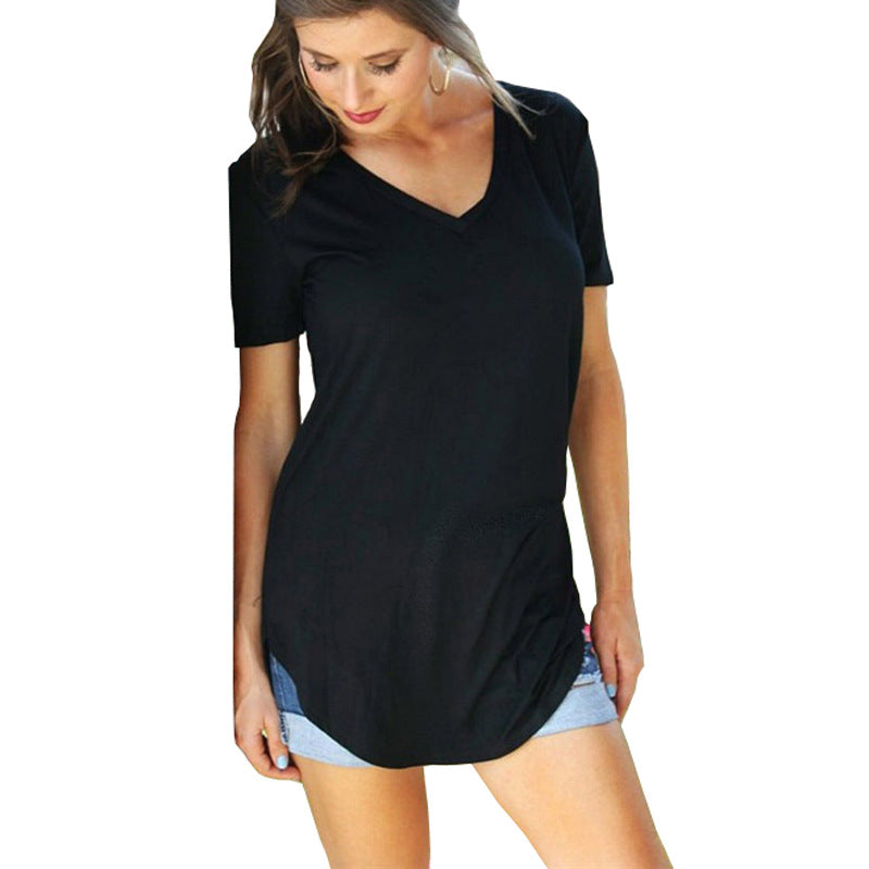 Women's V Neck Short Sleeve T Shirt 100% Cotton Black Soft Breathable Everyday Comfort Tee For All Day Wear