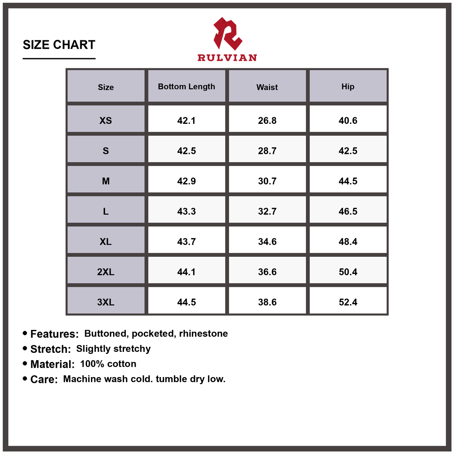 Size Chart - Women's Plus Size Wide Leg Jeans Washed Rhinestone Detail Buttoned Pocketed Premium Quality Trendy Fashionable Everyday Casual Bottoms