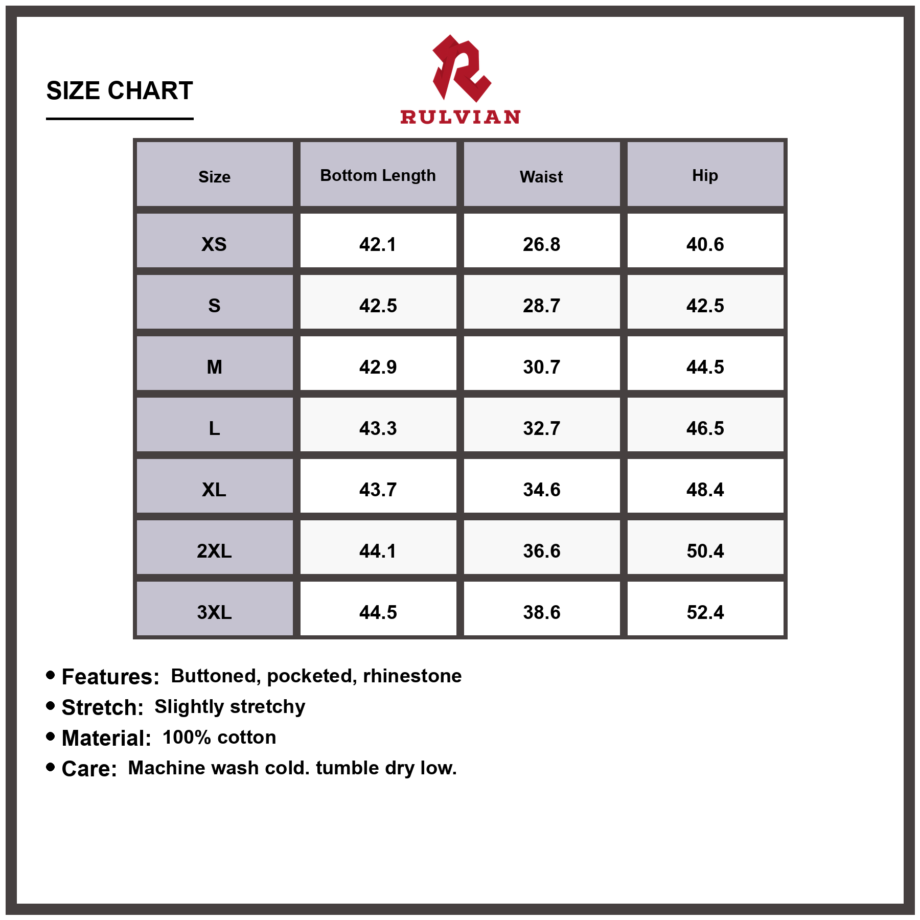Size Chart - Women's Plus Size Wide Leg Jeans Washed Rhinestone Detail Buttoned Pocketed Premium Quality Trendy Fashionable Everyday Casual Bottoms