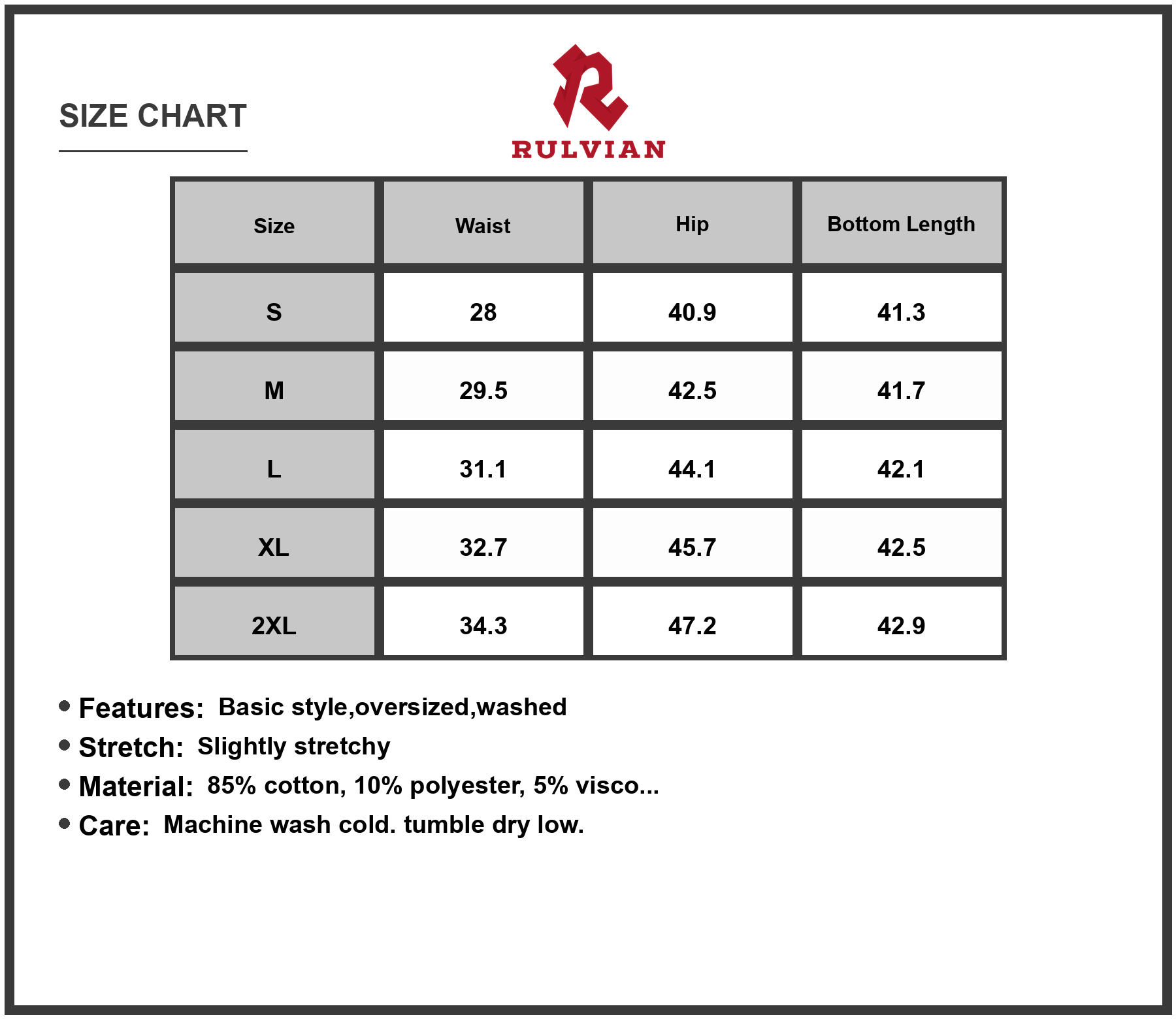 Size Chart - Men Relaxed Fit Oversized Wide Leg Jeans with Vintage Wash Slightly Stretchy Durable Denim Pants for Daily Use