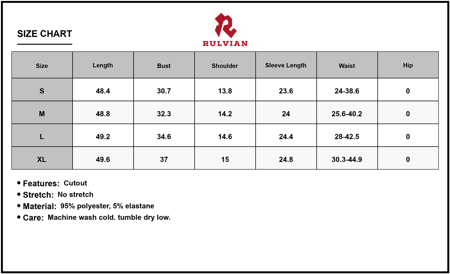 Size Chart - Women's Ribbed Knit Cutout Long Sleeve Midi Dress Crafted of ninety five percent polyester and five percent elastane