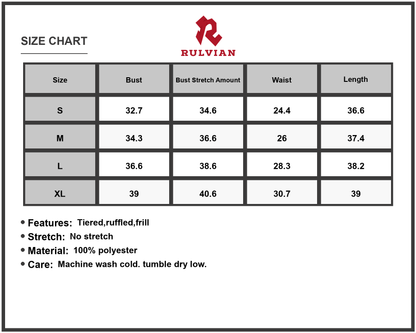 Size Chart - Women's Polka Dot Ruffle Hem Mini Cami Dress with 100% Polyester Fabric for Summer Comfort and Flowy Fit ideal for date