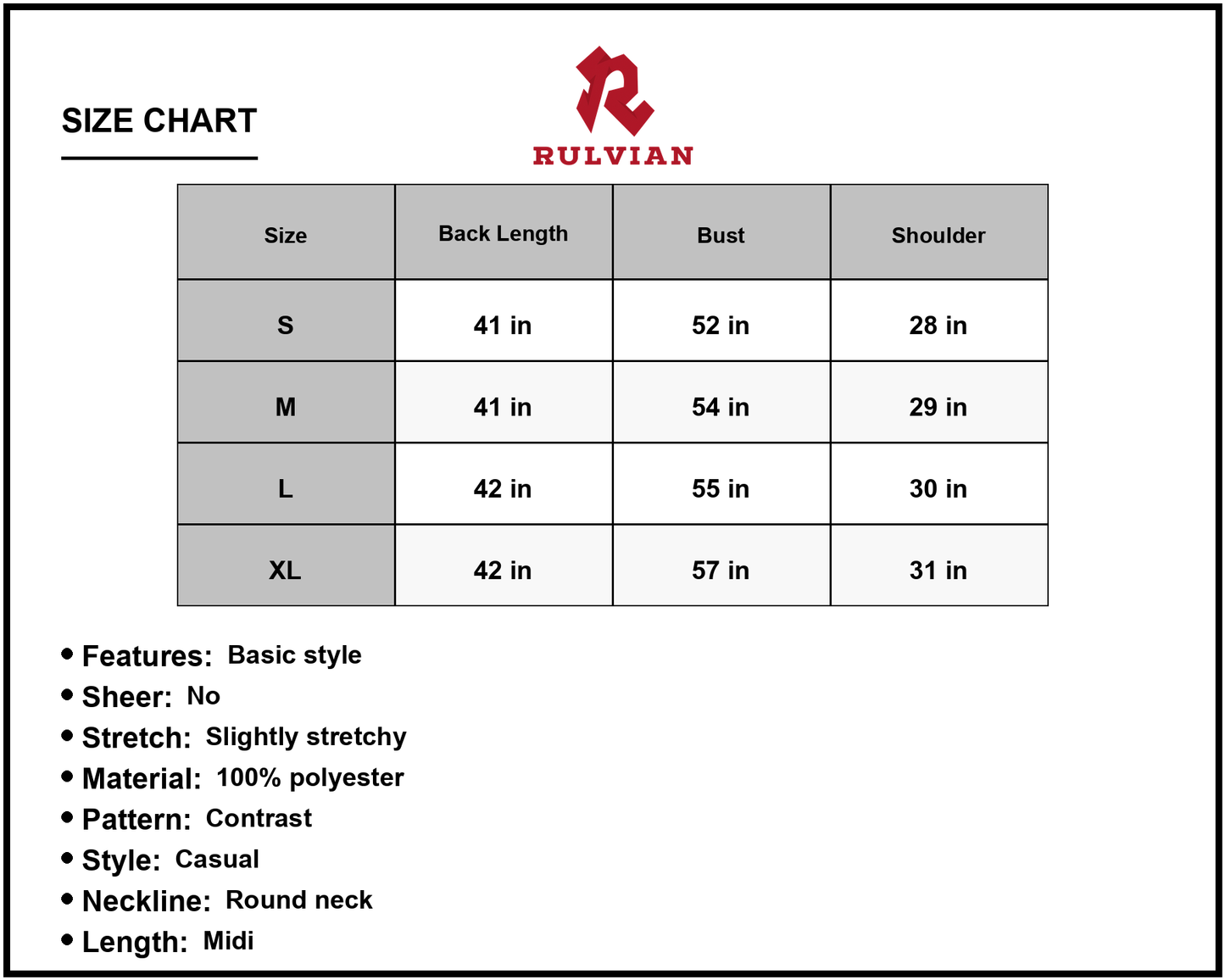 Size Chart - Women's Color Block Round Neck Midi Dress with Short Sleeves Casual Everyday Style Machine Wash Cold Polyester %
