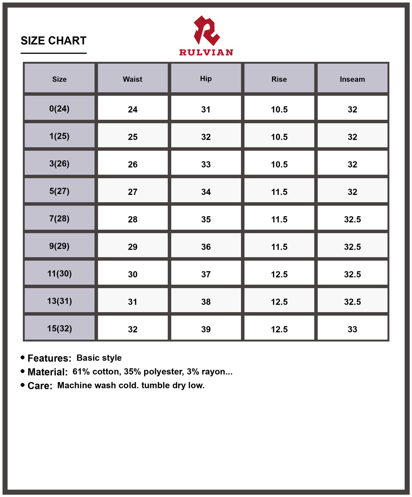 Size Chart - Women's High Waisted Wide Leg Jeans Classic Blue Denim Pants Full Length Flattering Silhouette Durable Versatile Everyday Essential