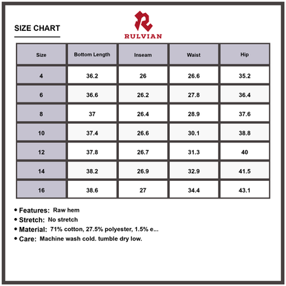 Size Chart - Women's High Waist Flared Jeans Raw Hem Mineral Wash Premium Denim Trendy Retro Bell Bottom Cut Fashionable Designer Pants