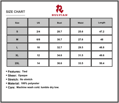 Size Chart - Women's Smocked Printed Square Neck Midi Dress Polyester 100% Fabric Tie Sheer Detail Lightweight All Day Wear