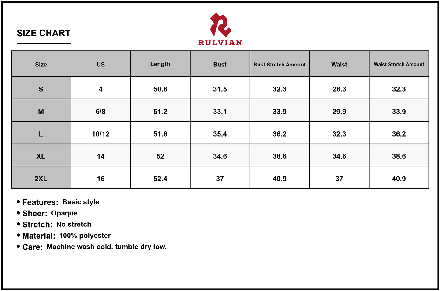 Size Chart - Women's Twisted Printed V Neck Cami Dress 100% Polyester Lightweight Silky Feel Flattering Fit for Summer Chic