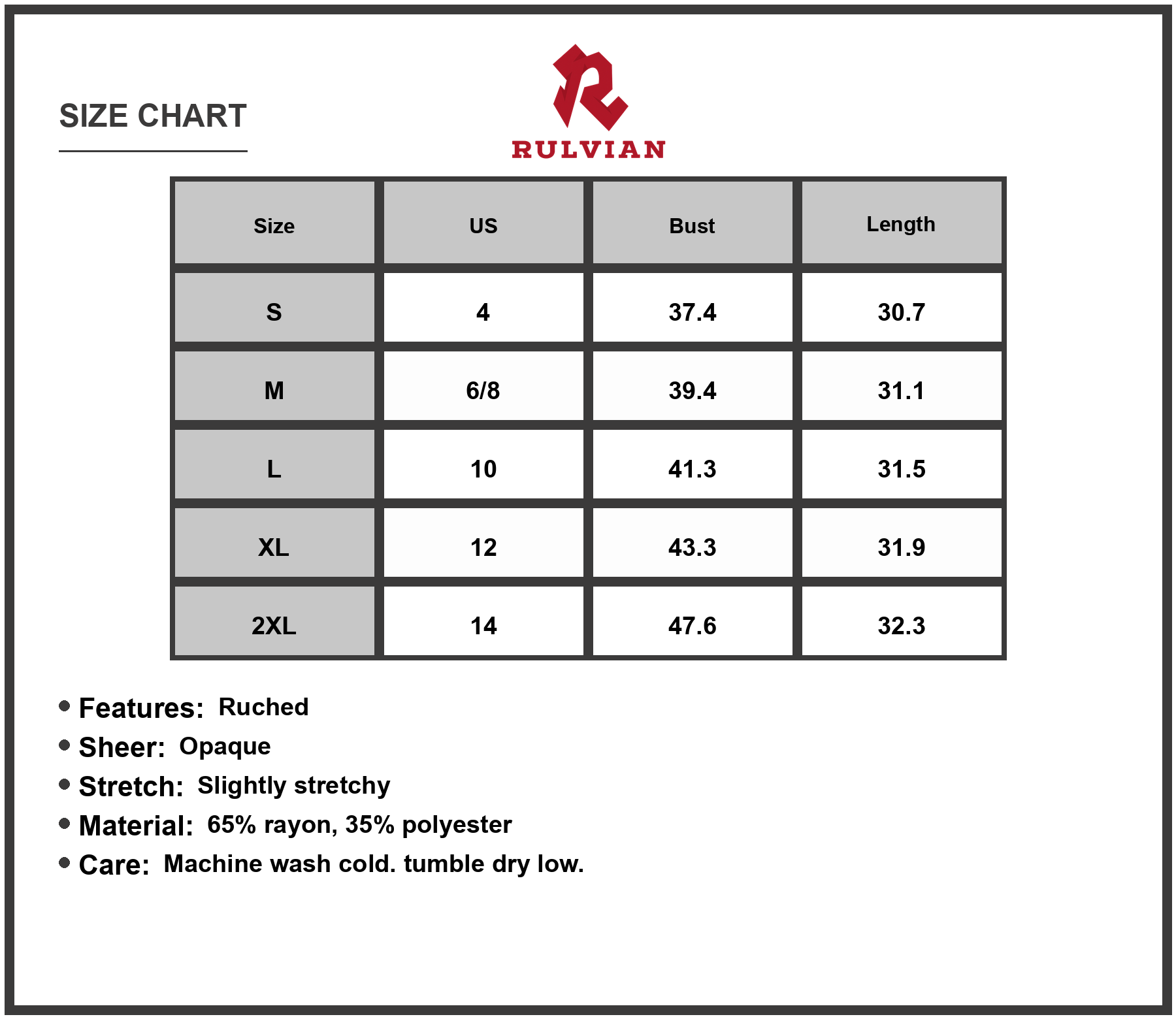 Size Chart - Women's V Neck Sleeveless Mini Dress with Ruched Sheer Design and Opaque Stretch Body 65% rayon 35% polyester online