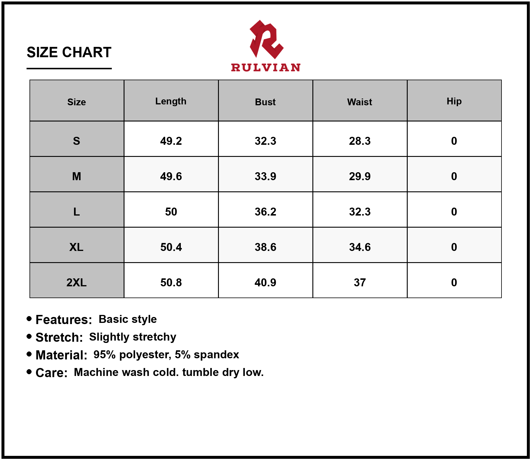 Size Chart - Women's Asymmetrical One Shoulder Bodycon Maxi Dress with Sleek Silhouette Stretch Fabric 95% Polyester and 5% Spandex