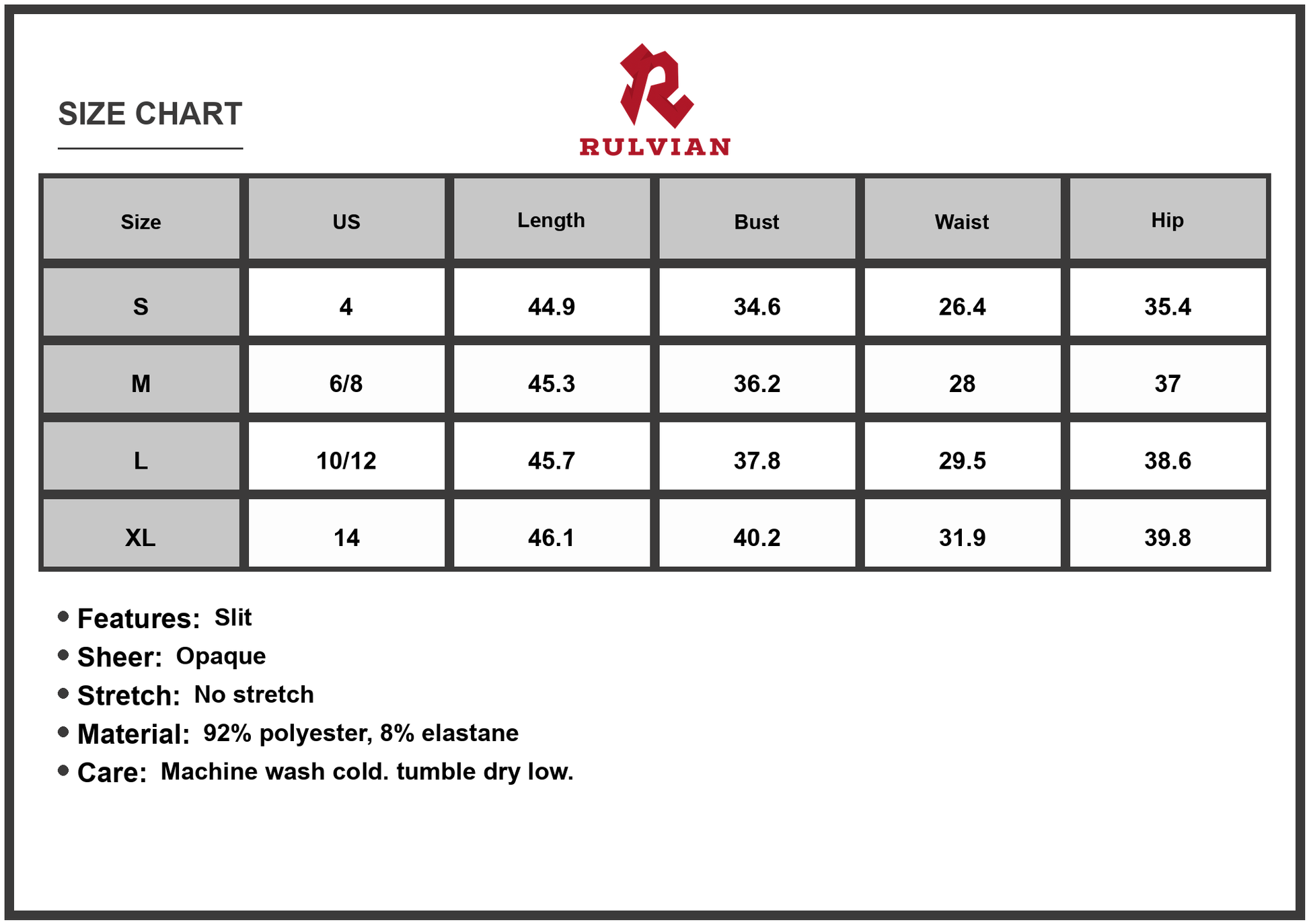 Size Chart - Womens Slit Ruched Maxi Cami Dress Ninety Two Percent Polyester And Eight Percent Elastane Blend For Elegant Evening