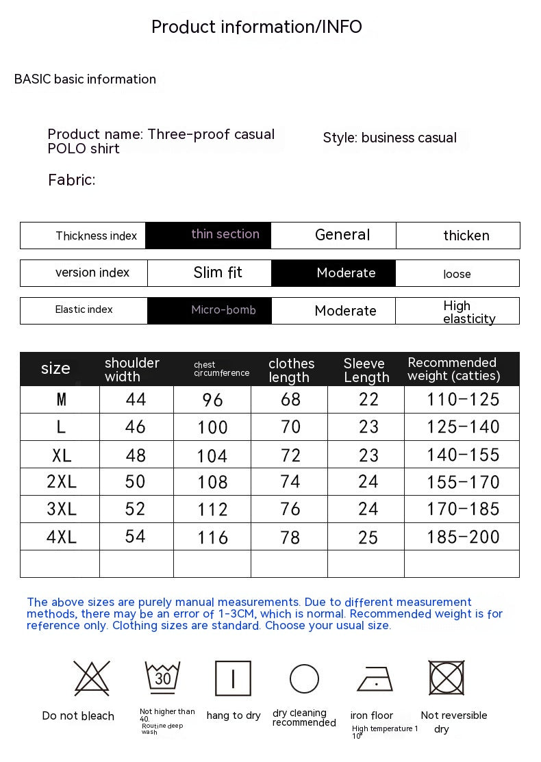 Size Chart - Work Clothes Lapel Slim Fit Young And Middle-aged