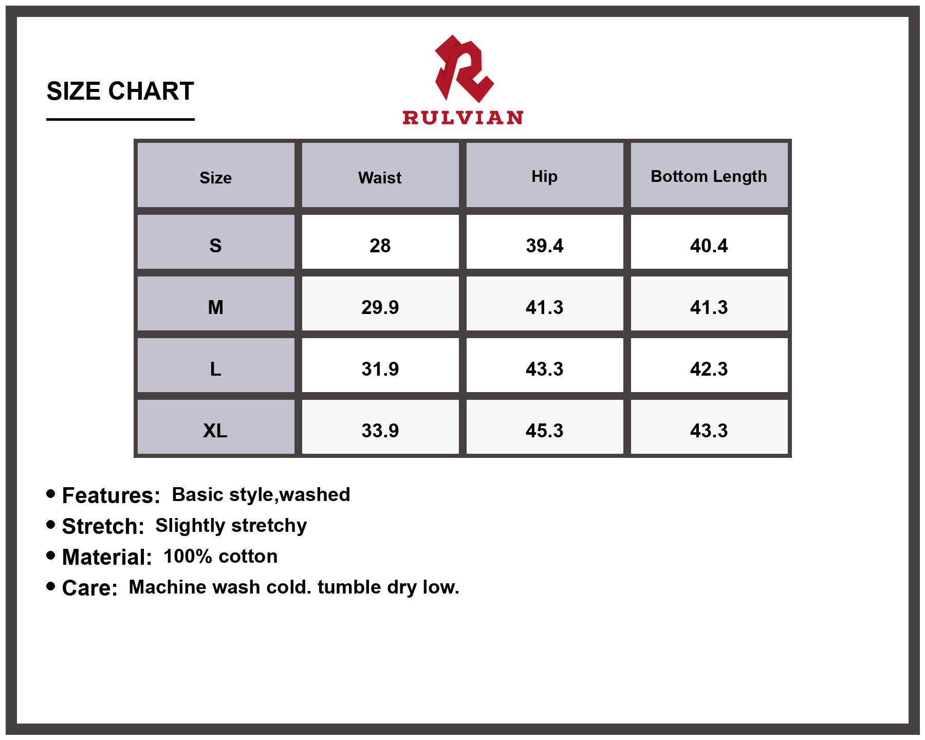 Size Chart - Men's Wide Leg Relaxed Fit Jeans Washed Slightly Stretchy Premium Quality Durable Denim Pants for Casual Everyday Versatile Wear