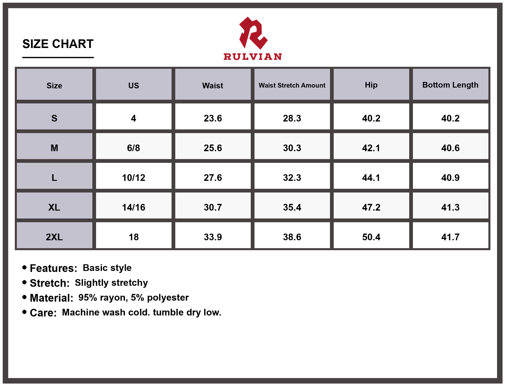 Size Chart - Women's Straight Leg Jeans Half Elastic Waist Stretch Casual Everyday Premium Durable Versatile Modern Fit Denim Pants for Daily Wear