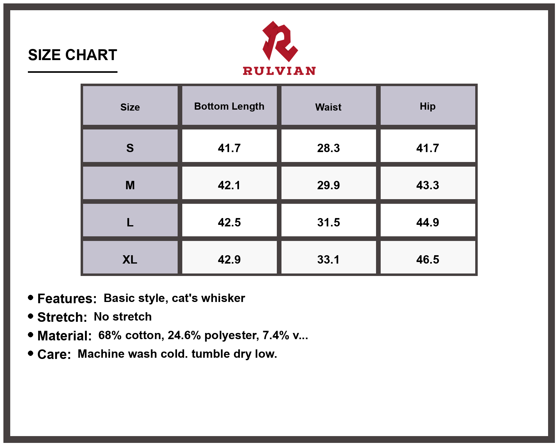 Size Chart - Men's Wide Leg Jeans No Stretch Cat's Whisker Design Durable Premium Quality Versatile Casual Everyday Outfit Bottoms for Modern Men