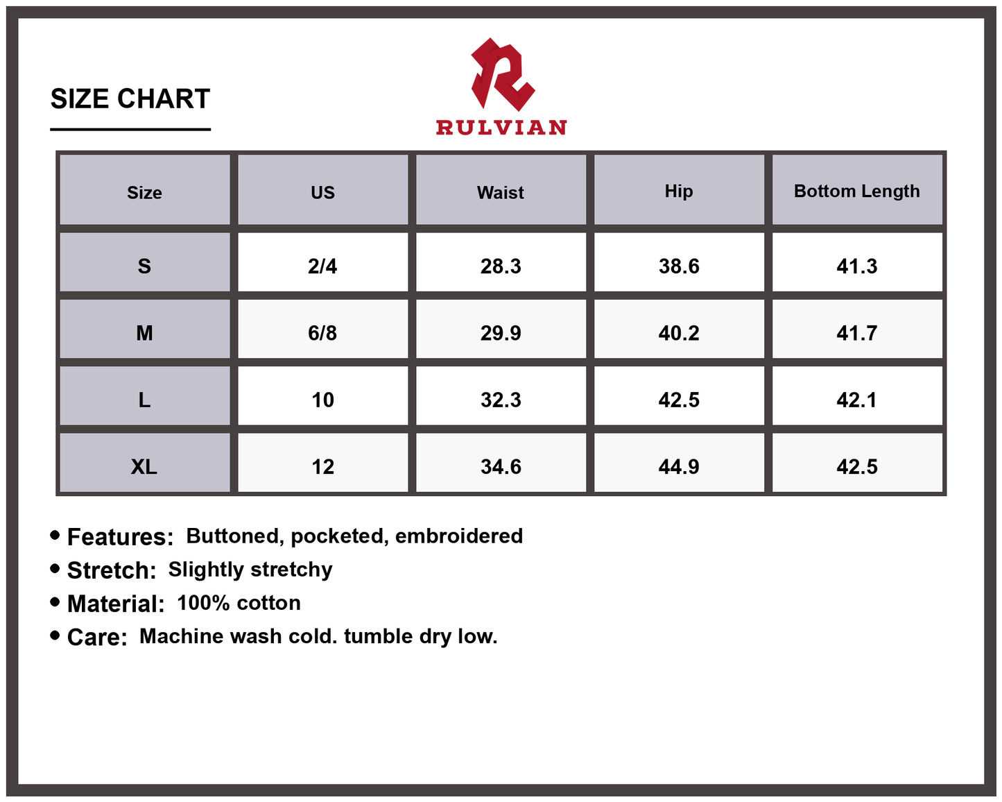 Size Chart - Women's Embroidered Straight Leg Jeans with Pockets Buttoned Slightly Stretchy High Quality Durable Everyday Casual Apparel