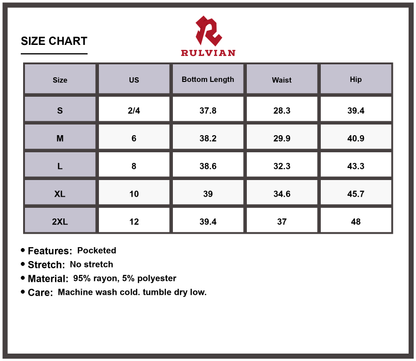 Size Chart - Women's Flower Print Wide Leg Jeans High Waisted Pocketed Relaxed Fit Casual Trendy Everyday Premium Durable Fashion Pants