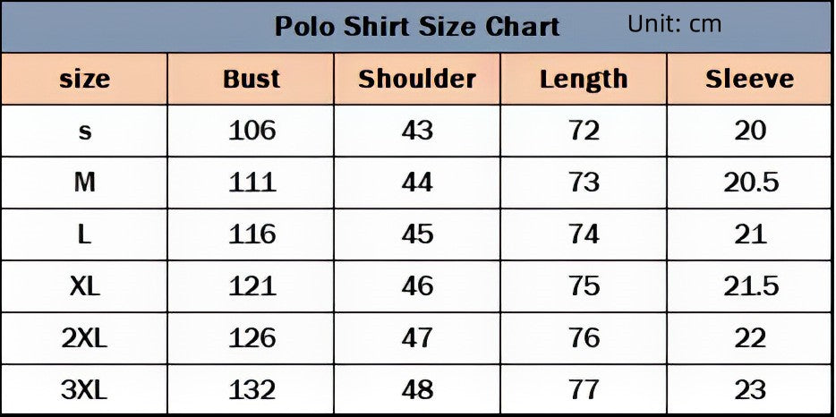 Size Chart - T-shirt Men's Striped Printed Top