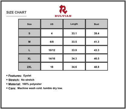 Size Chart - Women's Eyelet Round Neck Sleeveless Dress 100% Polyester Lightweight Breathable Everyday Casual Dress for Women