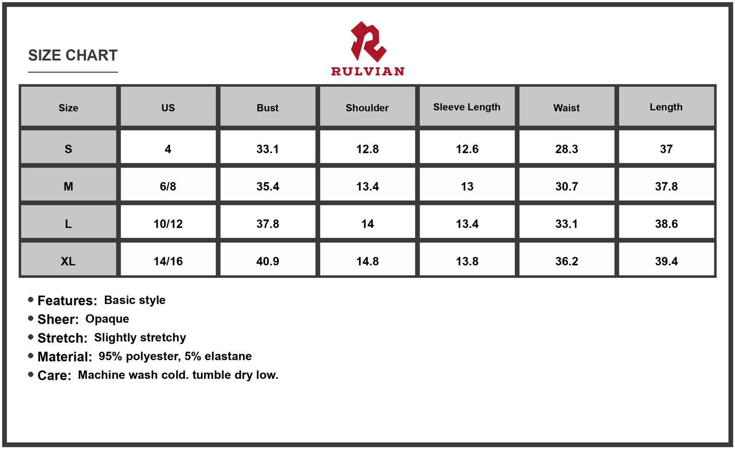 Size Chart - Women's Velvet Round Neck Puff Sleeve Dress 95% Polyester 5% Elastane Soft Stretchy Elegant Party Evening Gown