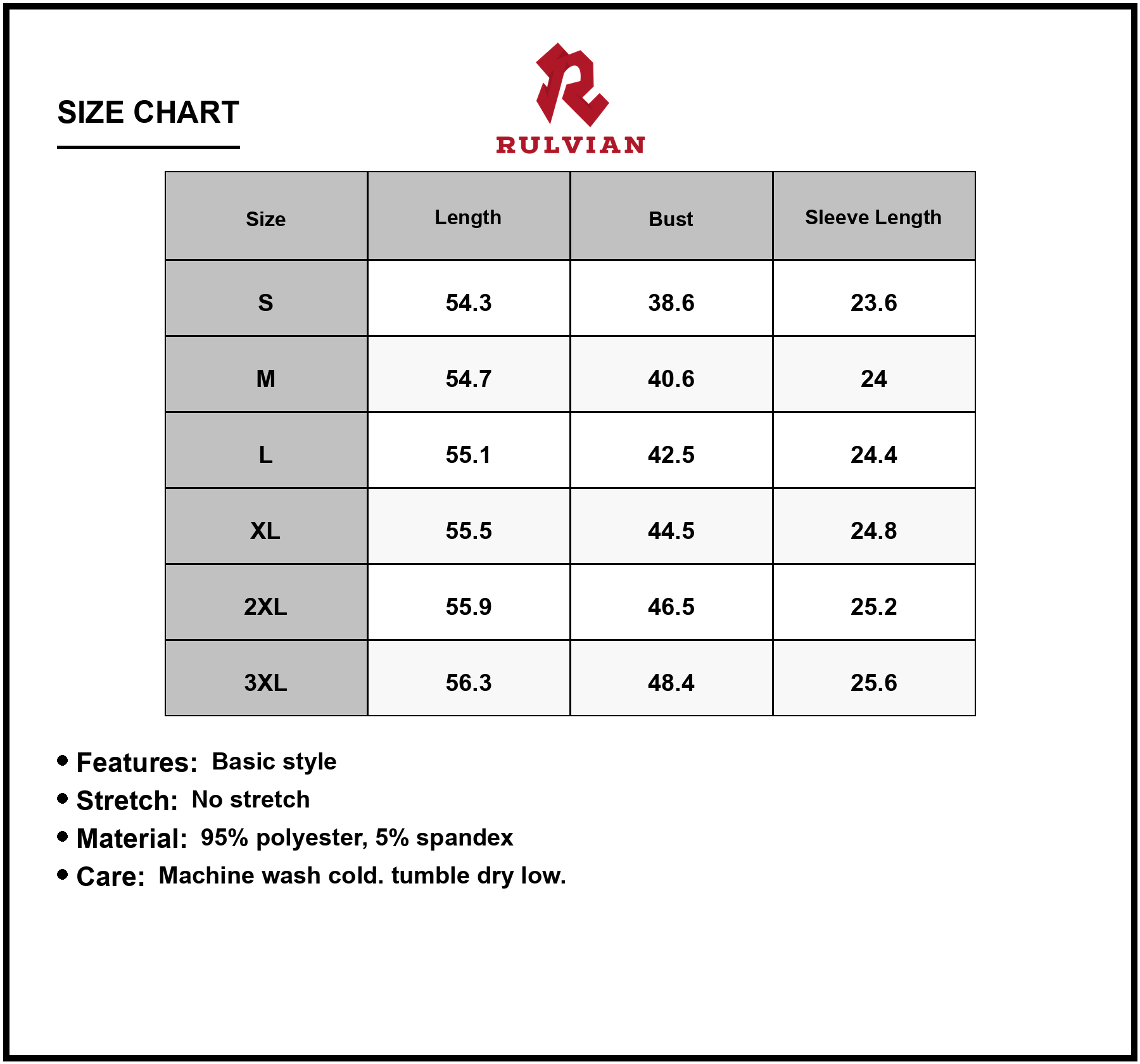Size Chart - Women's Full Size V Neck Long Sleeve Midi Dress 95% Polyester 5% Spandex Not Lined Classic Everyday Easy Care Wear