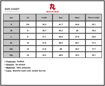 Size Chart - Women's Floral Full Size Off Shoulder Flounce Sleeve Mini Dress Plus Size 100% Polyester Fabric Classic Everyday Wear