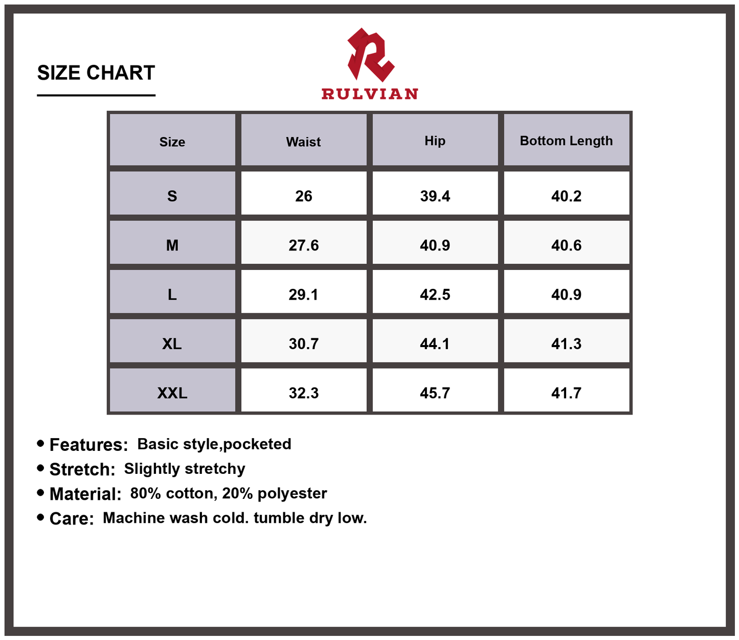 Size Chart - Men's Straight Leg Jeans Stripe Wash Pocketed Slightly Stretchy Durable Versatile Premium Quality Denim for Casual Everyday Wear