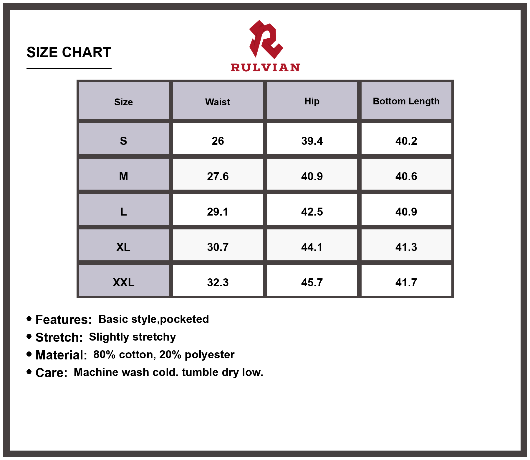 Size Chart - Men's Straight Leg Jeans Stripe Wash Pocketed Slightly Stretchy Durable Versatile Premium Quality Denim for Casual Everyday Wear