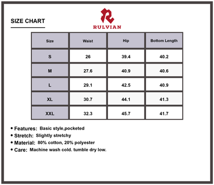 Size Chart - Men's Straight Leg Jeans Stripe Wash Pocketed Slightly Stretchy Durable Versatile Premium Quality Denim for Casual Everyday Wear