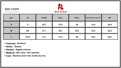 Size Chart - Women's Backless Wide Strap Mini Dress Sheer Bodice with Stretch Comfortable Feel 80% nylon 20% spandex Imported