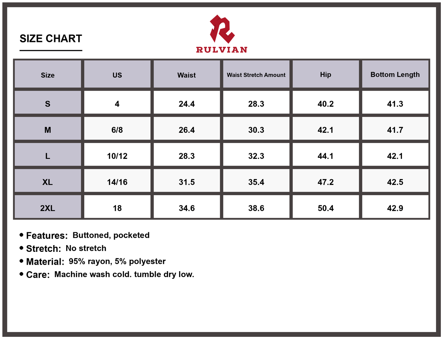 Size Chart - Women's Leopard Print Jeans Pocketed Button Closure Casual Fashion High Quality Durable Versatile Everyday Wear Pants