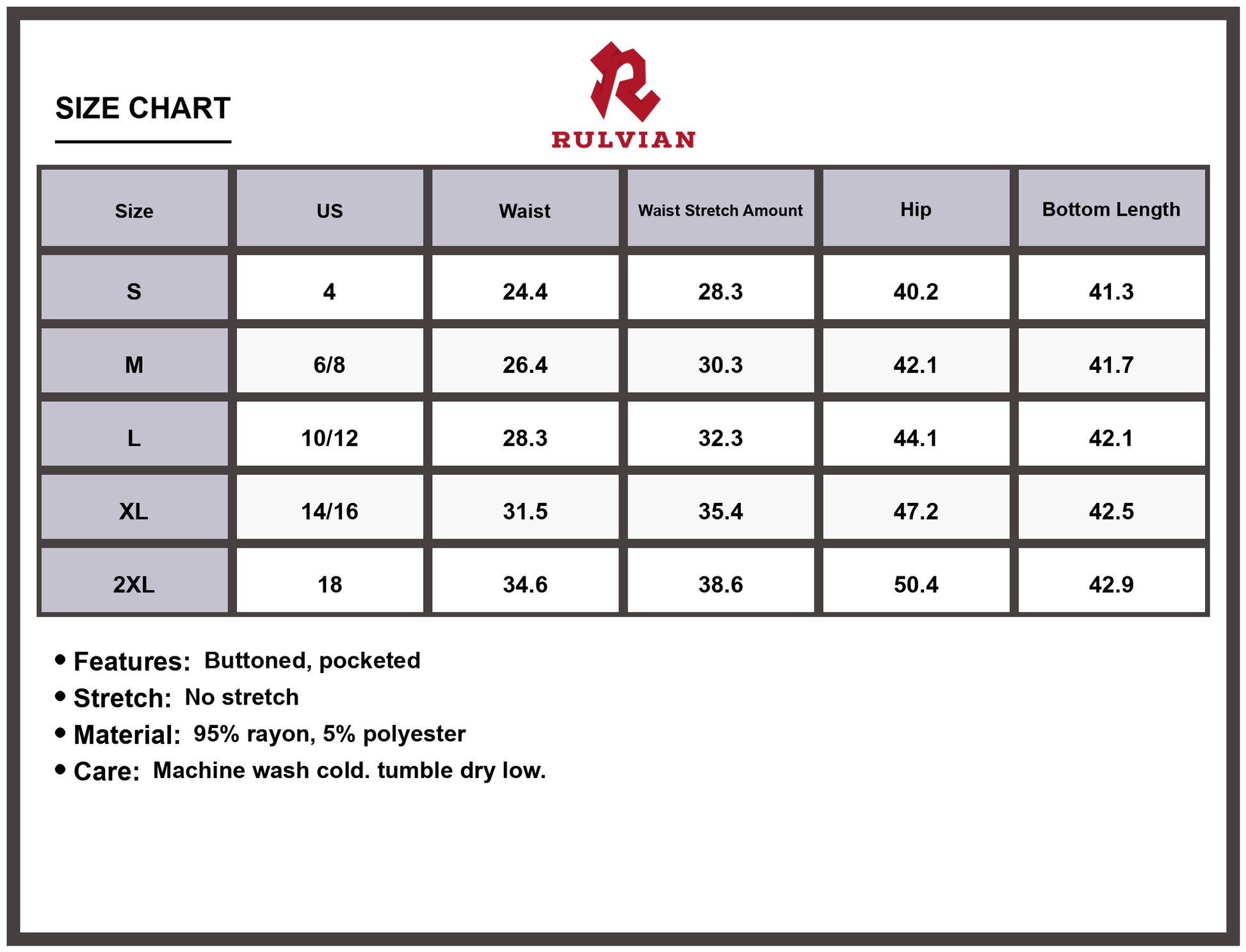 Size Chart - Women's Leopard Print Jeans Pocketed Button Closure Casual Fashion High Quality Durable Versatile Everyday Wear Pants