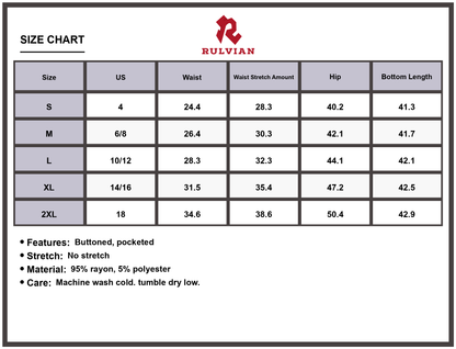 Size Chart - Women's Leopard Print Jeans Pocketed Button Closure Casual Fashion High Quality Durable Versatile Everyday Wear Pants