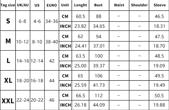 Size Chart - Lace-Up Strapless Long-Sleeved Bow Shirt