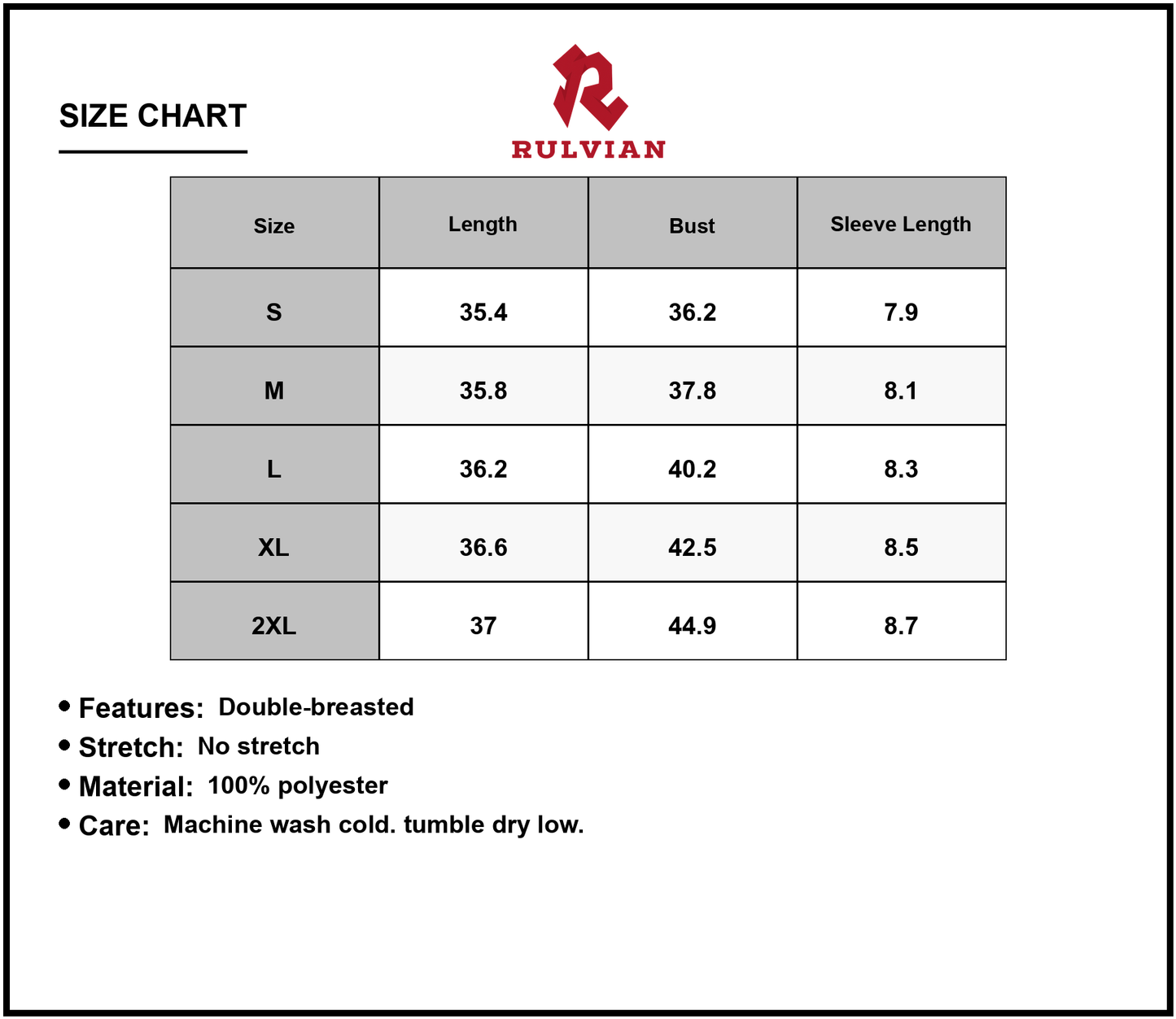 Size Chart - Women's Double Breasted Short Sleeve Dress with Timeless Silhouette and 100% Polyester Fabric for Easy Care Everyday