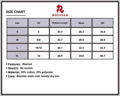 Size Chart - Women's High Waist Straight Jeans Washed with Pockets No Stretch Durable Premium Casual Everyday Versatile Bottoms