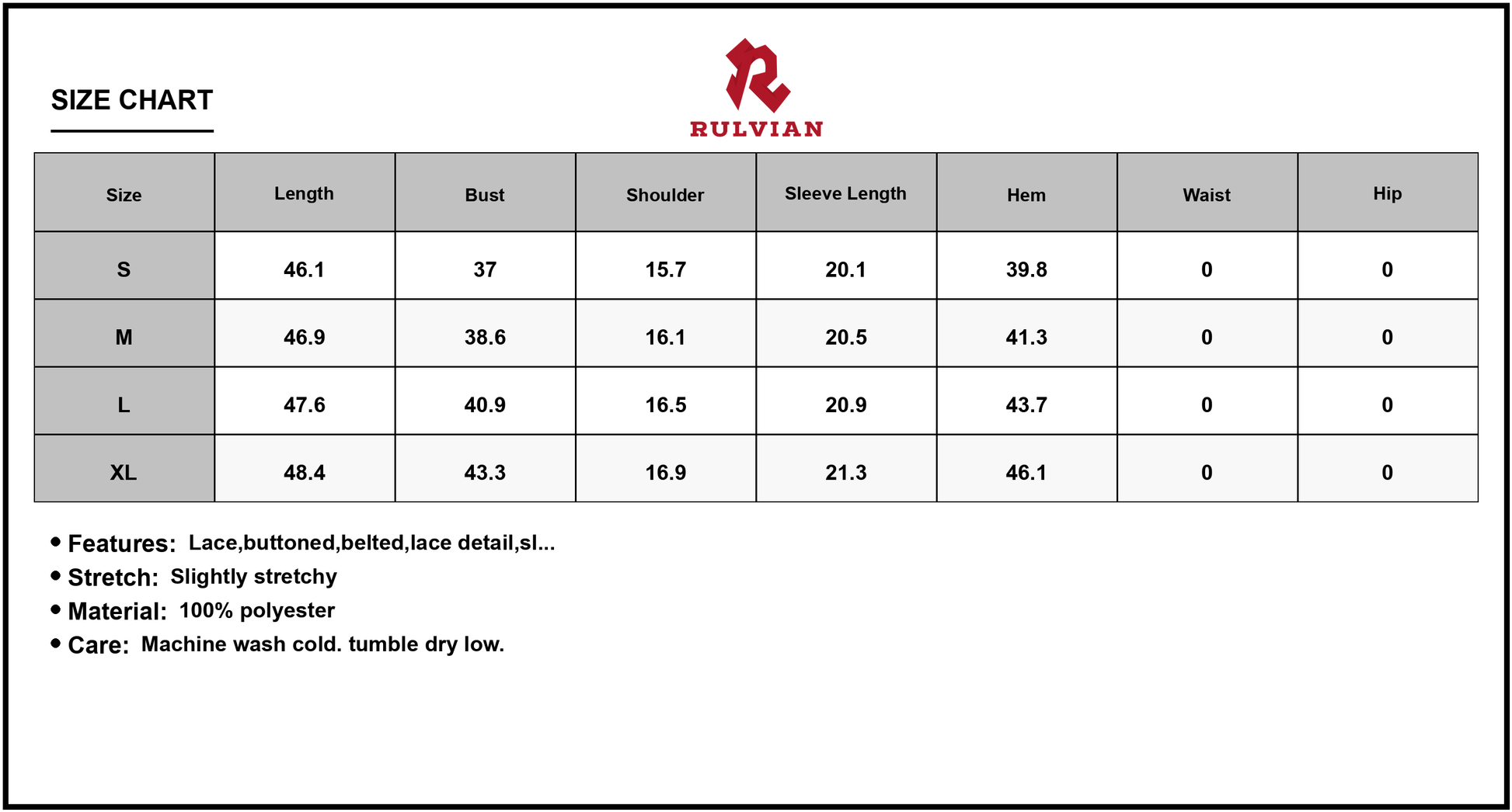 Size Chart - Women's Lace Detail Button Front Midi Dress 100% Polyester Belted Slit Stretch for Everyday Elegant Wear Chic Glam