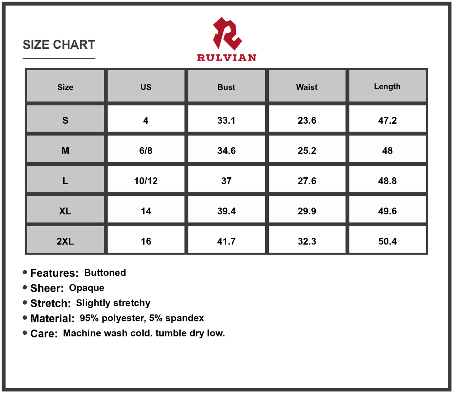 Size Chart - Women's Printed Round Neck Short Sleeve Midi Dress 95% Polyester 5% Spandex Blend for Everyday Elegant Look Chic Comfort