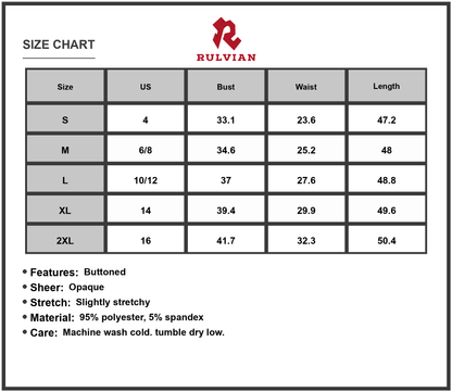 Size Chart - Women's Printed Round Neck Short Sleeve Midi Dress 95% Polyester 5% Spandex Blend for Everyday Elegant Look Chic Comfort